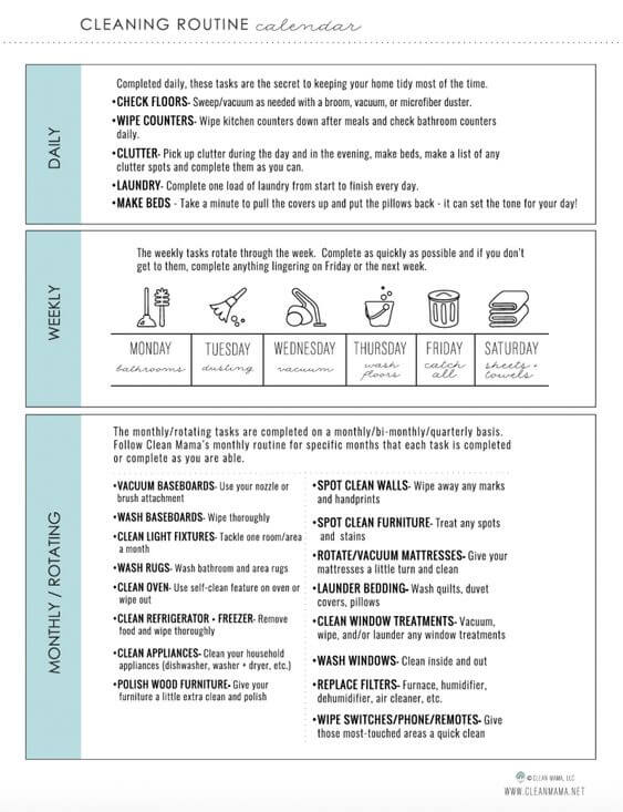 Winter Cleaning Checklist - courtesy of Clean Mama - Zero Odor